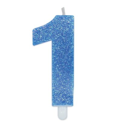 Candelina Glitter media celeste numero 1