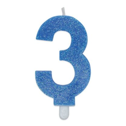 Candelina Glitter media celeste numero 3