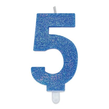 Candelina Glitter media celeste numero 5