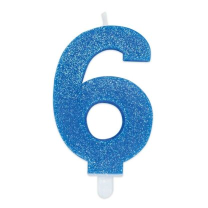 Candelina Glitter media celeste numero 6