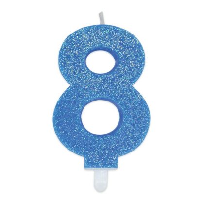 Candelina Glitter media celeste numero 8