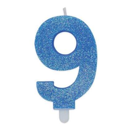 Candelina Glitter media celeste numero 9