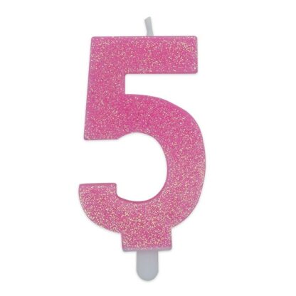 Candelina Glitter media rosa numero  5