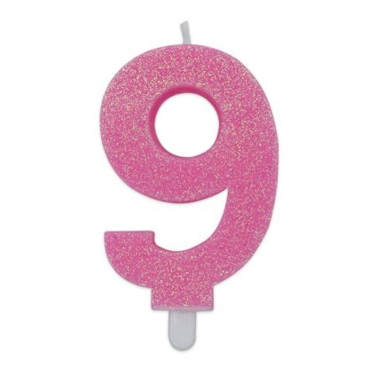 Candelina Glitter media rosa numero 9
