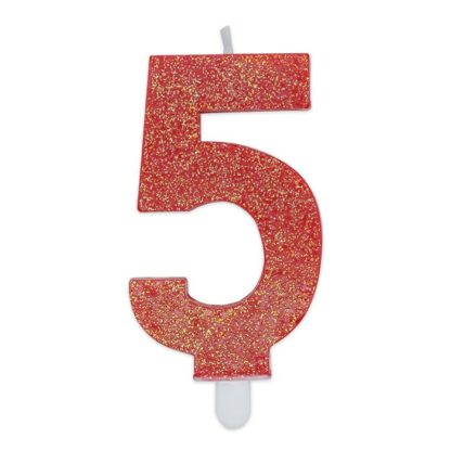 Candelina Glitter media rosso numero 5