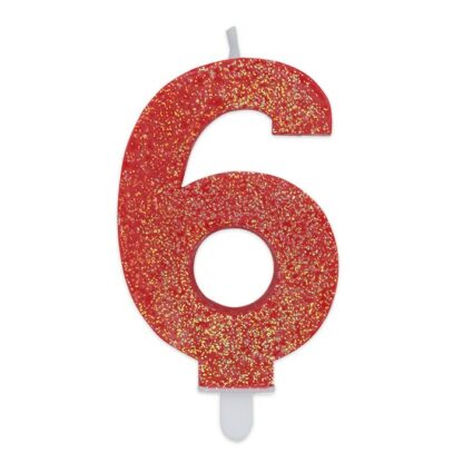 Candelina Glitter media rosso numero 6