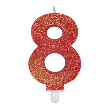 Candelina Glitter media rosso numero 8