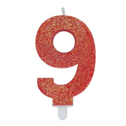 Candelina Glitter media rosso numero 9