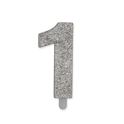 Candelina Glitter media argento numero 1