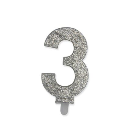 Candelina Glitter media argento numero 3