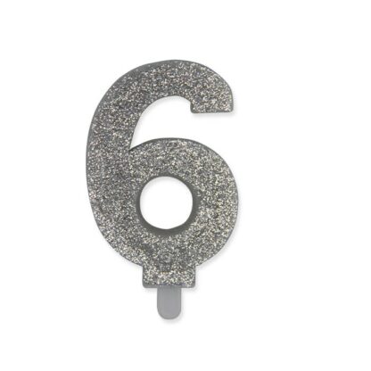 Candelina Glitter media argento numero 6