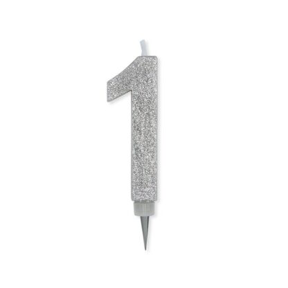 Candelina Glitter Maxi argento numero 1