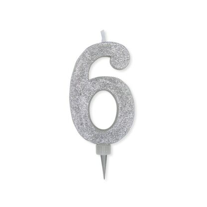 Candelina Glitter Maxi argento numero 6