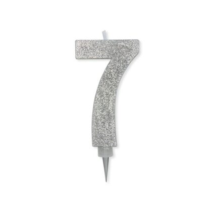 Candelina Glitter Maxi argento numero 7