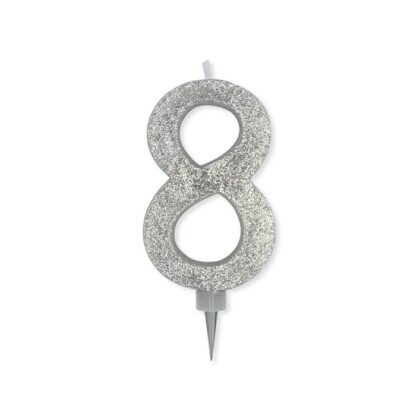 Candelina Glitter Maxi argento numero 8