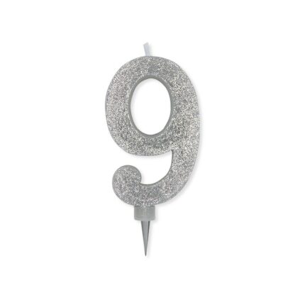 Candelina Glitter Maxi argento numero 9