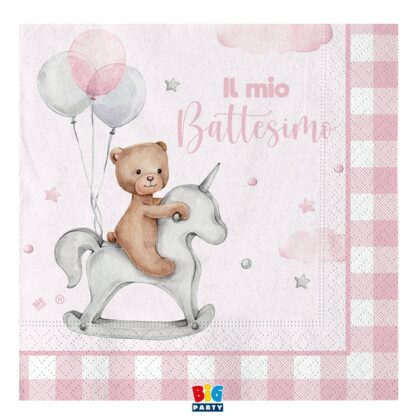Tovaglioli Il Mio Battesimo Teddy Bear Rosa