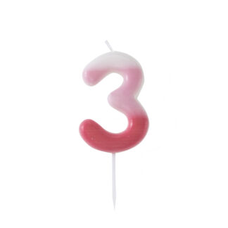 Candelina numero 3 sfumata rosa