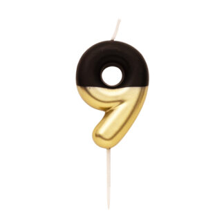 Candelina numero 9 sfumata nero e oro