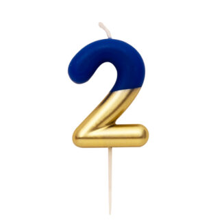 Candelina numero 2 sfumata blu e oro