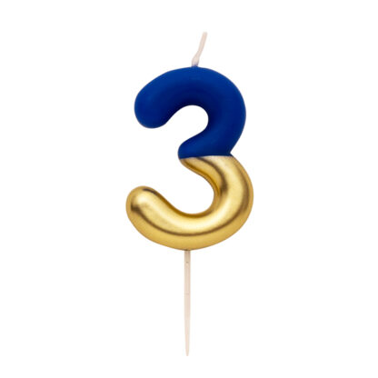 Candelina numero 3 sfumata blu e oro