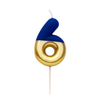 Candelina numero 6 sfumata blu e oro