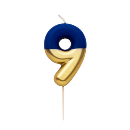 Candelina numero 9 sfumata blu e oro