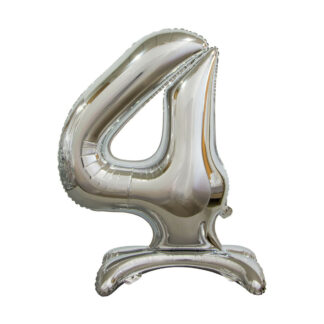 Palloncino Mylar Numero 4 Argento No Elio