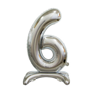 Palloncino Mylar Numero 6 Argento No Elio
