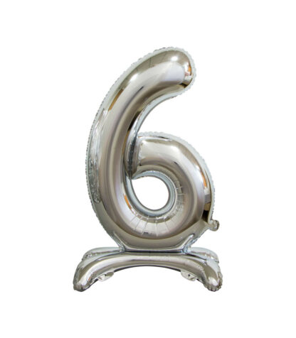 Palloncino Mylar Numero 6 Argento No Elio