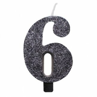 candelina glitter nero numero 6