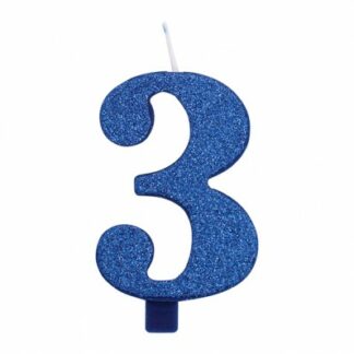 candelina glitter blu numero 3