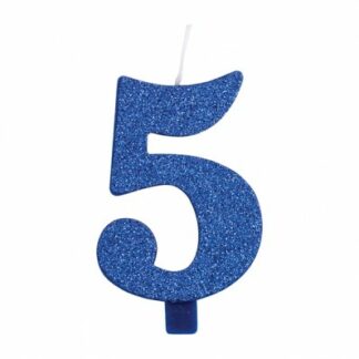 candelina glitter blu numero 5