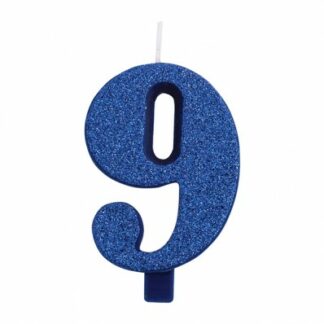 candelina glitter blu numero 9