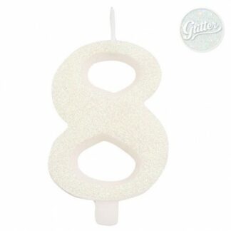 candelina glitter bianca numero 8