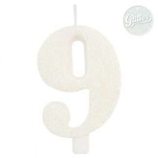 candelina glitter bianca numero 9