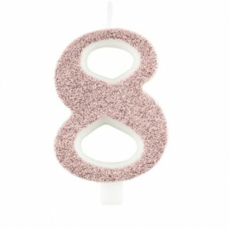 candelina glitter rosa gold numero 8