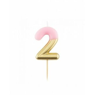 Candelina numero 2 sfumata rosa e oro