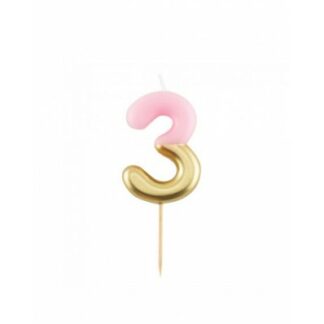 Candelina numero 3 sfumata rosa e oro