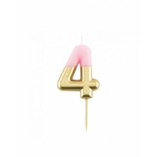 Candelina numero 4 sfumata rosa e oro