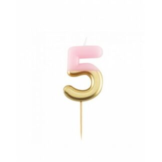 Candelina numero 5 sfumata rosa e oro