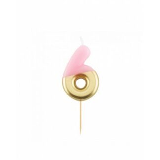 Candelina numero 6 sfumata rosa e oro