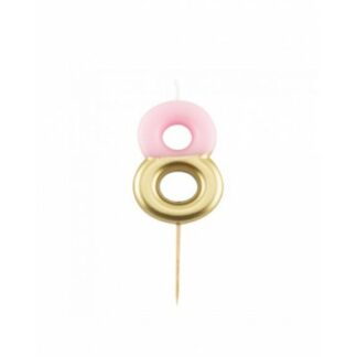 Candelina numero 8 sfumata rosa e oro
