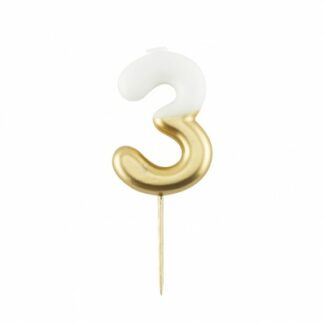 Candelina numero 3 sfumata bianco e oro