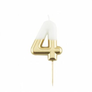 Candelina numero 4 sfumata bianco e oro