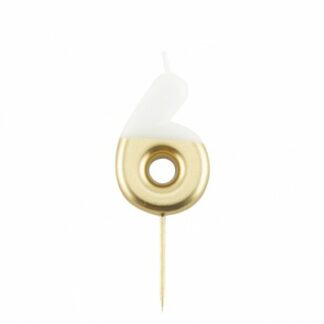 Candelina numero 6 sfumata bianco e oro