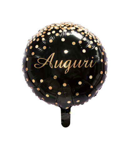 Palloncino Mylar Auguri Nero Coriandoli Oro