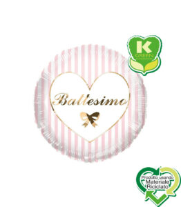 Palloncino Mylar Battesimo Rosa Strisce 