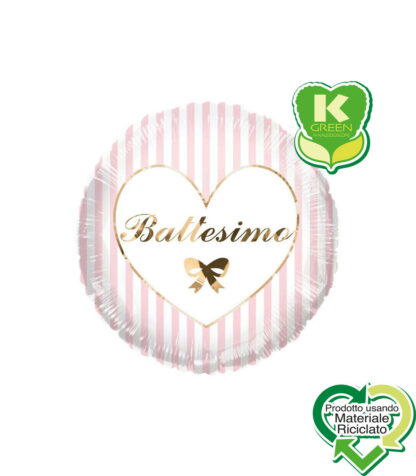 Palloncino Mylar Battesimo Rosa Strisce