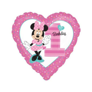 Palloncino foil cuore Minnie Buon 1 Compleanno